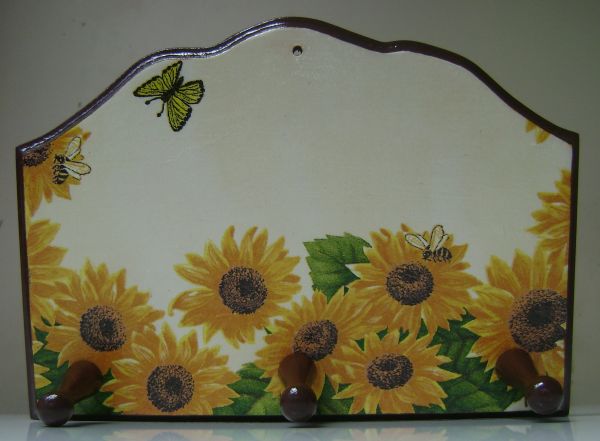 Porta Toalhas 3 Pinos (Marrom c/ Girassol)