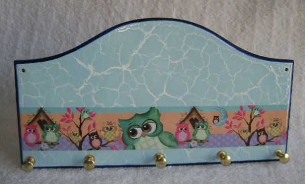 Porta Chaves M (Craquele Azul c/ Corujinhas)