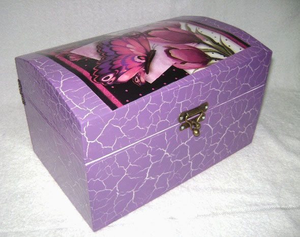 Baú G Alto (Craquele Lilás c/ Tulipas e Borboleta)