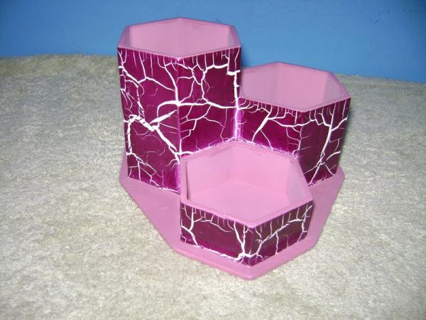 Porta Canetas Sextavado (Craquele Lilás)