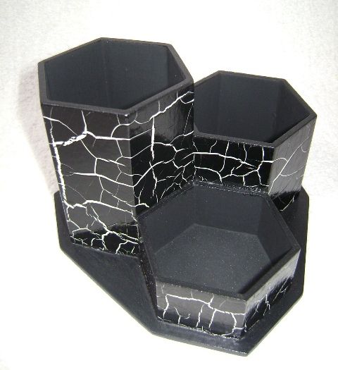 Porta Canetas Sextavado (Craquele Preto)