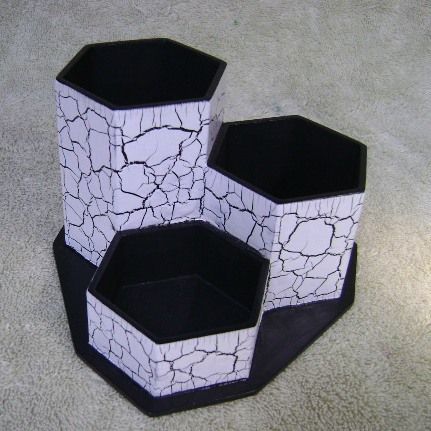Porta Canetas Sextavado (Craquele Branco)