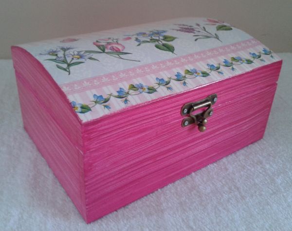 Baú G (Decoupage Flores c/ Pátina Rosa