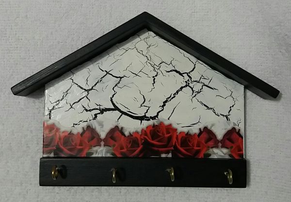 Porta Chaves Casa (Craquele Branco Rosas)